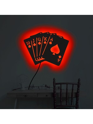 Neotan Ledli Tablo,ışıklı Tabela, LED Şeritli Poker Kartları,duvar Aksesuarı Ahşap Tablo,dekoratif Tablo