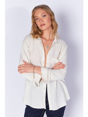 Edition Naturel Cepli Keten Efektli Kadın Gömlek| MKS163420-01-3420