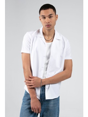 Edition Beyaz Erkek Slim Fit Apaş Yaka Yazlık Gömlek| EE1007927-7927