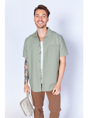 Edition Haki  Pamuk Kırışık Katlı Yaka Kısa Kol Gömlek EE100129280-9280