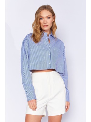 Edition Saks Bağlama Detaylı Çift Cepli Çizgili Gömlek| EK1000169147-9147