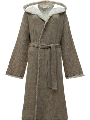 Ecocotton Muna Kadın Bornoz %100 Organik Pamuk Inject Yeşil-Krem