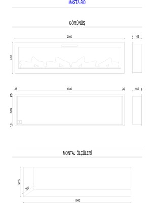 Zaya Masta 200 - Isıtmasız Elektrikli Şömine Tek Renkli Cam Çerçeveli