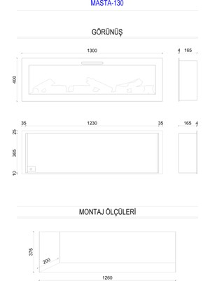 Zaya Masta 130 - Isıtmasız Elektrikli Şömine Tek Renkli Cam Çerçeveli