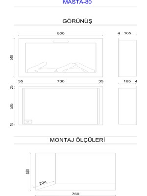 Zaya Masta 80 - Isıtmasız Elektrikli Şömine Tek Renkli Cam Çerçeveli