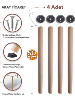 Akay Ticaret Ahşap Konik Sehpa Ayağı 50 cm