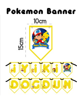 Hiras Dizayn Pikachu Pokemon Banner Iyi Doğdun Banner Happy Birthday 12 Parça 10*15 cm Ipli Duvar Doğum Günü Süsü