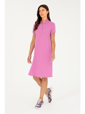 U.S. Polo Assn. Kadın Pembe Polo Yaka Mini Boy Örme Elbise 50280038-VR037