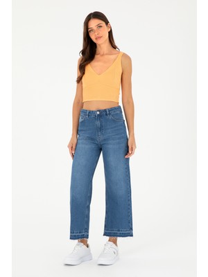 U.S. Polo Assn. Kadın Mavi Flare Cropped Fit Jean Pantolon 50282856-DN0022