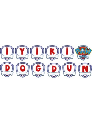 Hiras Dizayn Paw Patrol Iyiki Doğdun Banner Happy Birthday 12X13CM Ipli Doğum Günü Süsü