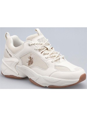 U.S. Polo Assn. Bej Kadın Sneaker Spor Ayakkabı V6 Düz Taban P-U Malzemeden