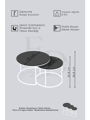 Efelez Design Paris Orta Sehpa 2'li Siyah Metal - Atlantik Çam Tabla