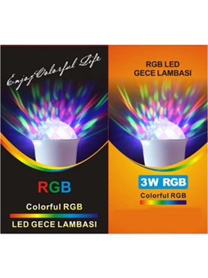 Gaman E27 Duy Renkli Disko Ampülü Disco Topu LED Disko Ampul Yerine Takılır ( Gece Lambası ) + Prize Takılan E27 Duy