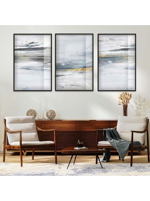 SOYUT DESEN 3'LÜ METAL ÇERÇEVELİ CAM TABLO SETİ