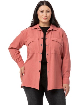 Disentis Modest Büyük Beden Omuzdan Apoletli Katlamalı Kollu Yırtmaçlı Çıtçıtlı Gül Kurusu Gömlek