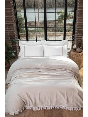 Ecocotton Alessa Çift Kişilik Pike Takımı  Organik Pamuk Jakarlı Bej 260x240 Cm