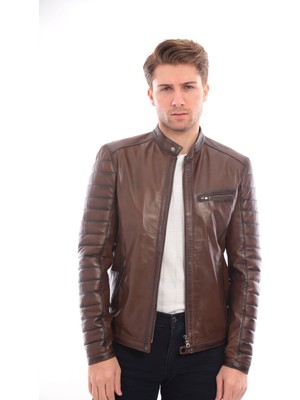 Sare Mod Kahverengi Erkek Deri Mont Hakiki Kuzu Derisi Nefes Alabilir Şık Tasarım
