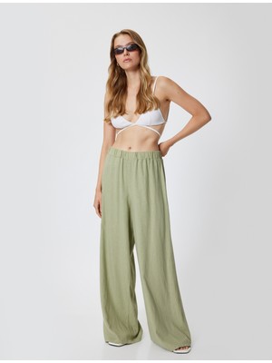 Koton Keten Pantolon Geniş Paça Bol Kalıp Cepli Standart Bel