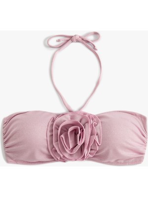 Koton Straplez Bikini Üstü Gül Aplike Detaylı Askı Detaylı Pedli