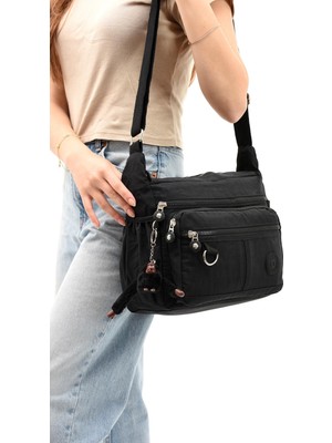 571 Collections Çapraz Askılı Ultra Hafif Çok Cepli Bayan Omuz Çantası Siyah (Model: 571-6D)