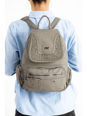 571 Collections Yıkanmış Deri Sırt Çantası Gri (Model: 571-9-11D)
