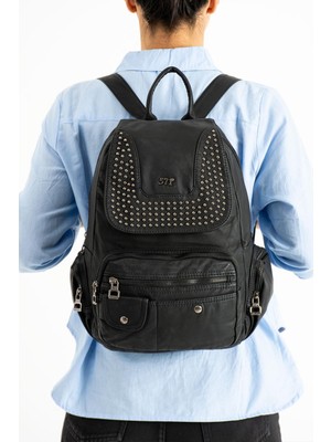 571 Collections Çanta Yıkanmış Deri Sırt Çantası Siyah (Model: 571-9-11D)