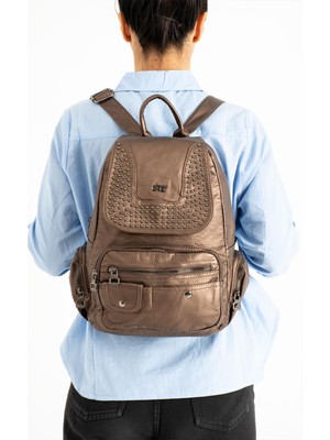 571 Collections Çanta Yıkanmış Deri Sırt Çantası Bronz (Model: 571-9-11D)