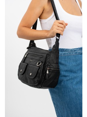 571 Collections Suni Deri Omuz Çantası Siyah (Model: 571-11-10G)