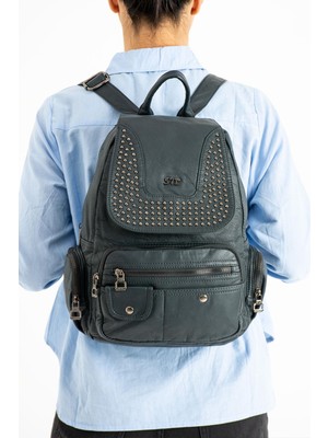 571 Collections Yıkanmış Deri Sırt Çantası Mavi (Model: 571-9-11D)