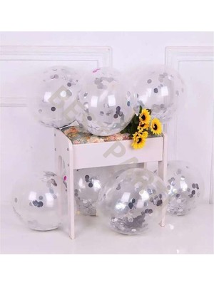Rönesans Parti 10'lu Gümüş Konfetili Şeffaf  Latex Balon Seti