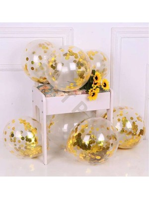 Best Parti 10'lu Gold Konfetili Şeffaf  Latex Balon Seti