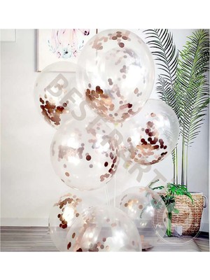 Best Parti 10'lu Rose Gold Konfetili Şeffaf  Latex Balon Seti
