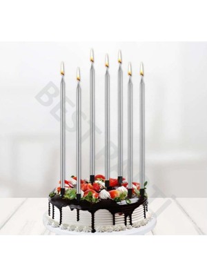 Rönesans Parti Gümüş Renk Doğum Günü Pasta Mumu 6'lı 20 cm