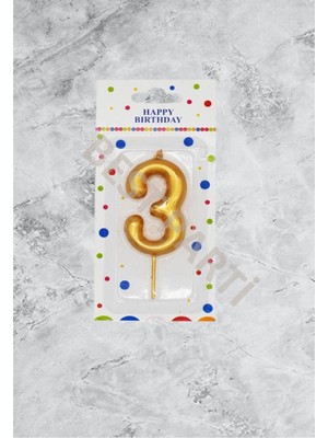 Bal10 Dünyası 3 Rakamı Gold Renk Duğum Günü Pasta Mumu