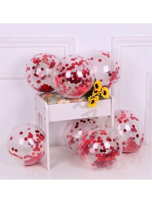 Bal10 Dünyası 10'lu Kırmızı Konfetili Şeffaf  Latex Balon Seti