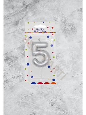 Rönesans Parti 5 Rakamı Gümüş Renk Duğum Günü Pasta Mumu