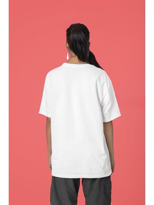 Swozz Martini Baskılı Kadın Oversize Pamuklu Beyaz Tshirt