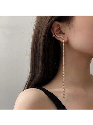 Craftatelier Çelik Pırlanta Sallantılı Earcuff Küpe