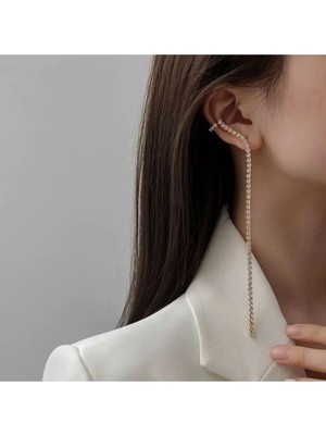 Craftatelier Çelik Pırlanta Sallantılı Earcuff Küpe