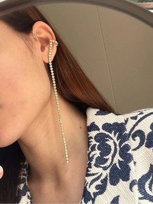 Craftatelier Çelik Pırlanta Sallantılı Earcuff Küpe