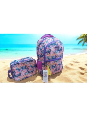 GENC DIJITAL BASKI Summer Vibes Desenli Okul Çantası ve Beslenme Çantası (Maskot Anahtarlık Hediyelidir)