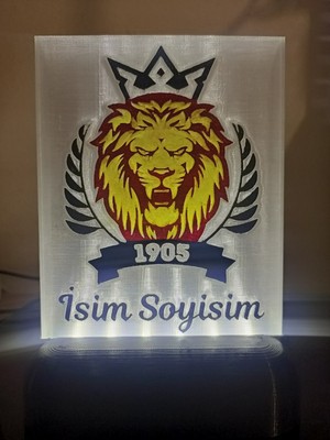 3D Dönüşüm Atölyesi Kişiye Özel Isimli Sarı Kırmızı Aslan Taraftar Dekoratif LED Lamba Kablolu Adaptörlü