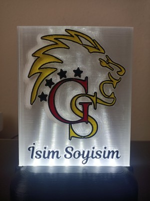 3D Dönüşüm Atölyesi Kişiye Özel Isimli Sarı Kırmızı Aslan Taraftar Dekoratif LED Lamba Kablolu Adaptörlü