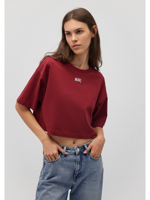 Mavi Logo Baskılı Kırmızı Crop Tişört 1611585-70392
