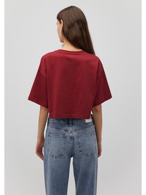 Mavi Logo Baskılı Kırmızı Crop Tişört 1611585-70392