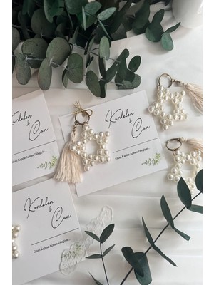 Emtory Home 25 Adet Püsküllü Inci Yıldız Anahtarlık - Kişisel Yazı - Kına Hediyesi - Nikah Hediyesi - Paketli