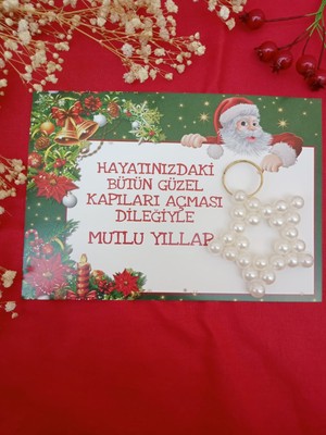 Emtory Home 10 Adet Inci Yıldız Yılbaşı Anahtarlık - Noel Baba Kartlı - Kuşe Canlı Kart - Jelatinli