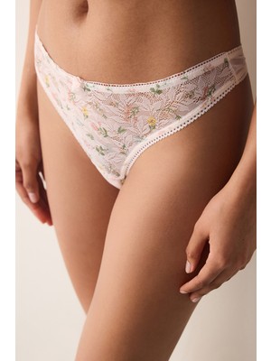 Penti Printed Lace Dantel Açık Pembe Tanga Külot