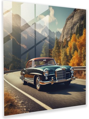 Mercedes Cam Baskı - Manzaralı Dağ Yolu Duvar Tablosu - Mercedes, Nefes Kesen Güzellik, Cam Sanatı, Manzara, 30 x 30 cm