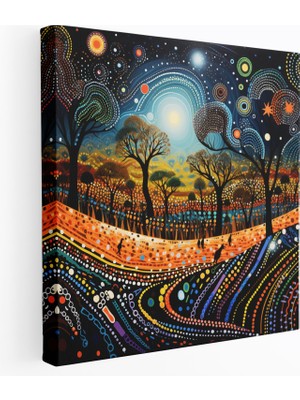 Soyut Aborijin Sanatı Kanvas Tablo - Dreamtime Story - Aborijin, Dreamtime Story, Duvar Sanatı, Karmaşık Desenler, 30 x 30 cm